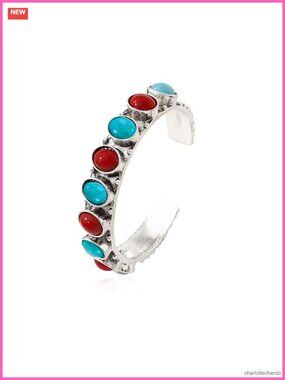 Rustic Bohemian Turquoise Cuff Bangle Bracelet for Women Open Adjustable